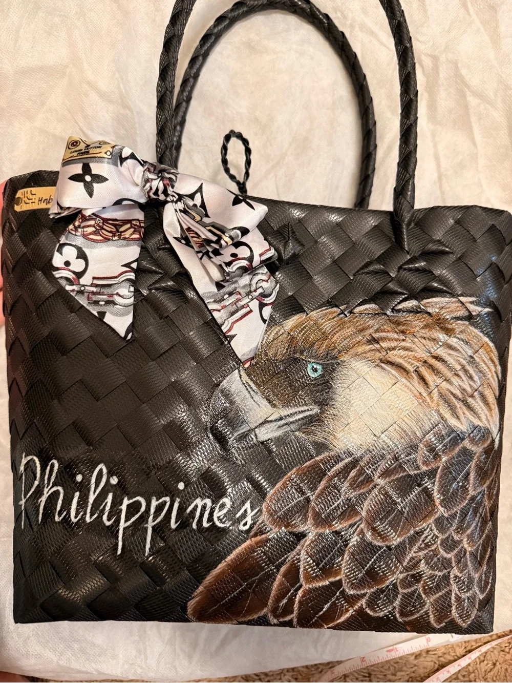 Habi at Pintura Eagle Plastic Bayong Waterproof Tote Bag Black
